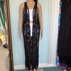Vintage Black Sheer Kimono Vest